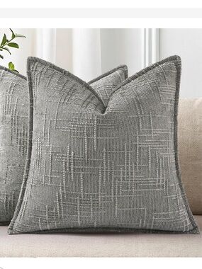 Modern Soft-Textured Slubby Thick Chenille Pillow Covers 16x16” (2-Pack)